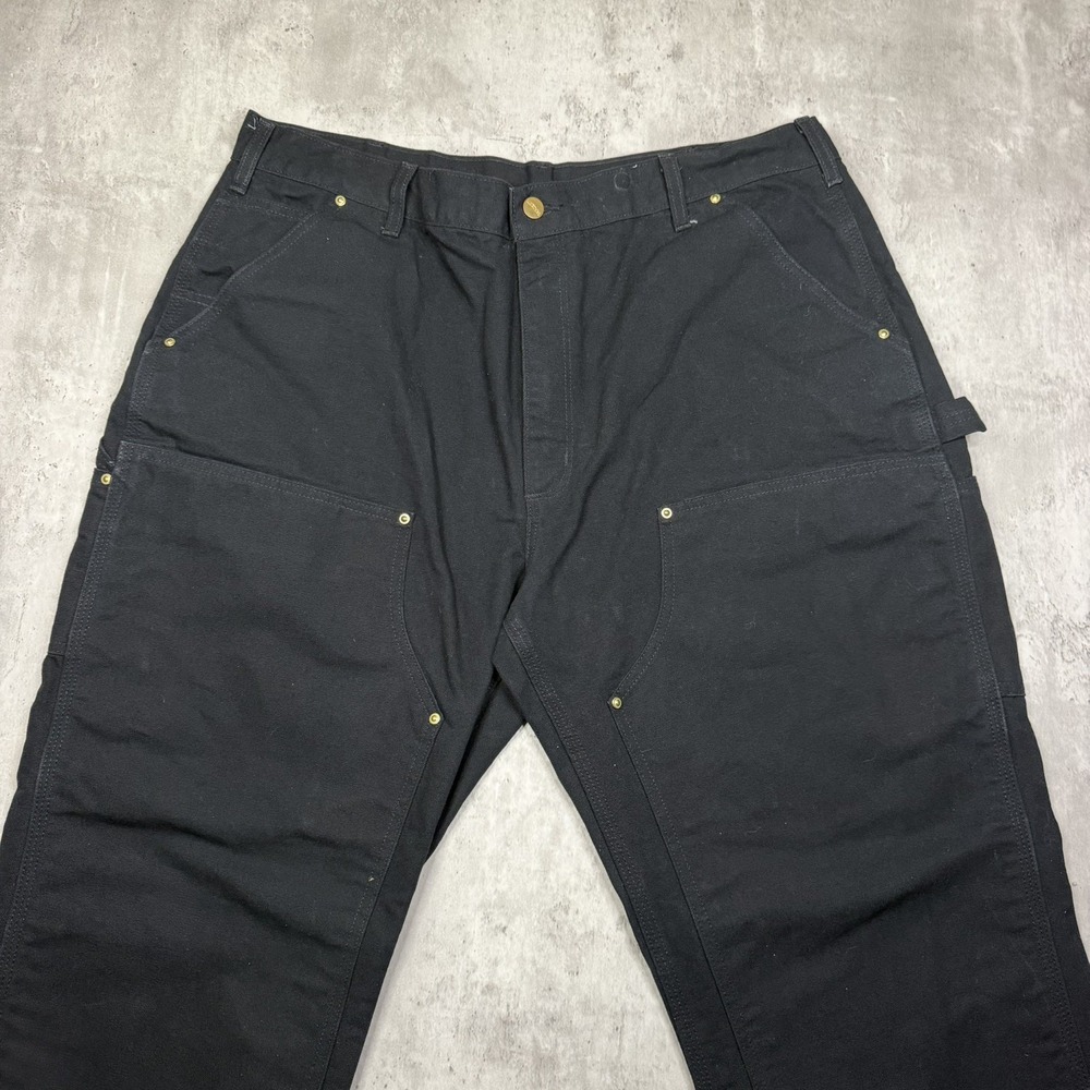 Vintage Carhartt B01 BLK Double Knee Canvas Faded Fits 38x30 Made In USA Pants